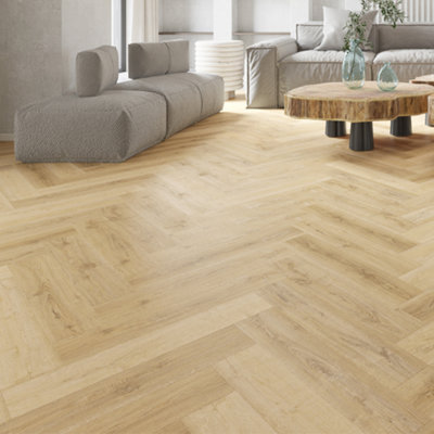 SPC Click Flooring Composite Plank Flooring - Underlay Installed - Light Barley Oak Herringbone Style 2.22m2 Pack