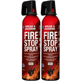 Spear and Jackson - 2 x 750g Fire Stop Spray - For Home, Kitchen, Car, Caravan, Camping - 10 in 1 fire extinguisher - Non-toxic