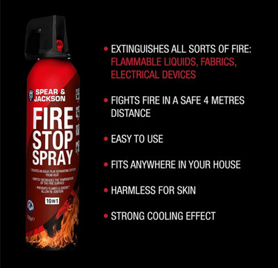 Spear and Jackson - 3 x 750g Fire Stop Spray - For Home, Kitchen, Car, Caravan, Camping - 10 in 1 fire extinguisher - Non-toxic