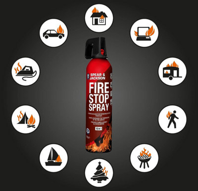Spear and Jackson - 750g Fire Stop Spray - 10 in 1 fire extinguisher - Non-toxic, and stain-resistant