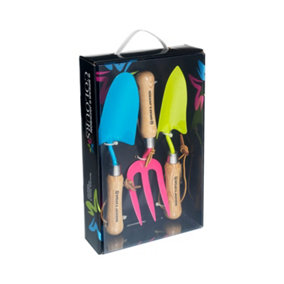 Spear & Jackson COLOURS3PS Garden Hand Tool 3-Piece Colourful Gift Set (Trowel, Weed Fork, Transplanting Trowel)