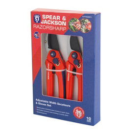 Spear & Jackson CUTTINGSET3 Secateurs & Gloves Gift Set (Twin Pack Razorsharp Secateurs + Gardening Gloves)