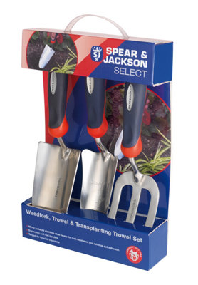 Spear & Jackson SELECT3PS Select Garden Hand Tool Gift Set (Trowel, Weed Fork, Transplanting Trowel)