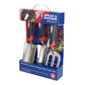 Spear & Jackson SELECT3PS Select Garden Hand Tool Gift Set (Trowel, Weed Fork, Transplanting Trowel)