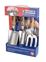 Spear & Jackson TRAD3PS Traditional Garden Hand Tool Gift Set (Trowel, Weed Fork, Transplanting Trowel)