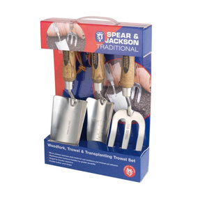 Spear & Jackson TRAD3PS Traditional Garden Hand Tool Gift Set (Trowel, Weed Fork, Transplanting Trowel)