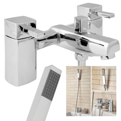 SPECIAL OFFER - Rubic Bath Filler + Shower Handset Mixer Pillar Tap In Chrome - Bathroom Faucet 3/4 Inch BSP