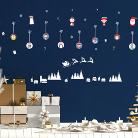 Special Xmas Bubbles and Village Scene Christmas Wall Stickers Living room DIY Home Decorations