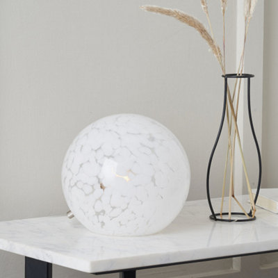 Speckled White Glass Spherical Table Lamp