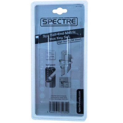 Spectre Ball End S2 Steel Hex Allen Key Set S2 Metric 1.5mm to 10mm 9 Piece