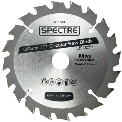 Spectre Pro 136mm x 20mm Bore 20 Tooth Long Life TCT Circular Saw Blade Wood