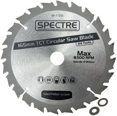 Spectre Pro 165mm x 20mm Bore 24 Tooth Long Life TCT Circular Saw Blade Wood