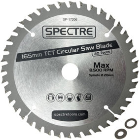 Spectre Pro 165mm x 20mm Bore 40 Tooth Long Life TCT Circular Saw Blade Wood