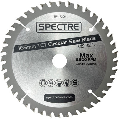 Spectre Pro 165mm x 20mm Bore 40 Tooth Long Life TCT Circular Saw Blade Wood