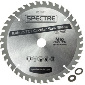 Spectre Pro 184mm x 20mm Bore 40 Tooth Long Life TCT Circular Saw Blade Wood