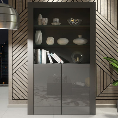 Spectrum Display Cabinet 170cm - Dark Grey with Gloss Doors