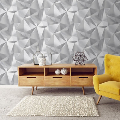 Spectrum Geometric Triangles Wallpaper Grey / Silver Debona 5020