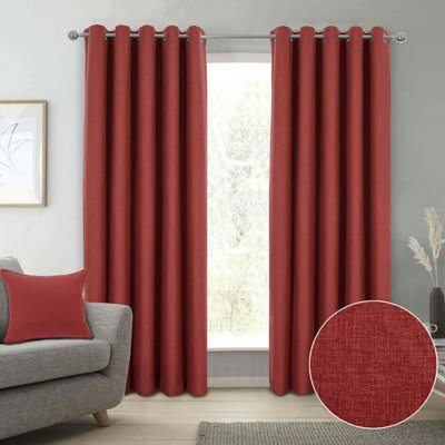 Spencer Plain Textured Faux Wool Lined Blackout Eyelet Curtains for Living Room or Bedroom - 165 x 183cm, Terracotta