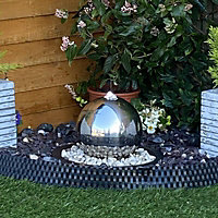 Sphere Modern Metal Solar Water Feature - Solar Powered  - Stainless Steel - L30 x W30 x H35 cm
