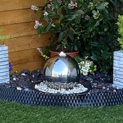 Sphere Modern Metal Solar Water Feature - Solar Powered  - Stainless Steel - L30 x W30 x H35 cm