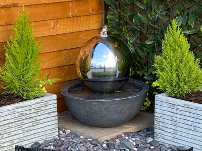 Sphere & Resin Base Modern Metal Mains Plugin Powered Water Feature