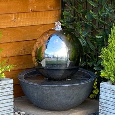 Sphere & Resin Base Modern Metal Solar Water Feature