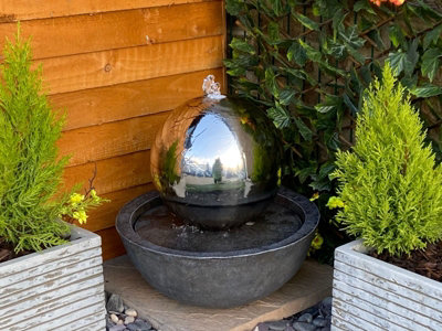 Sphere & Resin Base Modern Metal Solar Water Feature