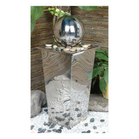 Sphere & Stainless Column Mains Power Water Feature With Cover