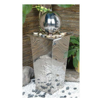 Sphere & Stainless Steel Column Modern Metal Mains Plugin Powered Water Feature