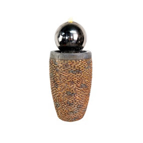 Sphere with Pebble Column Modern Metal Mains Plugin Powered Water Feature