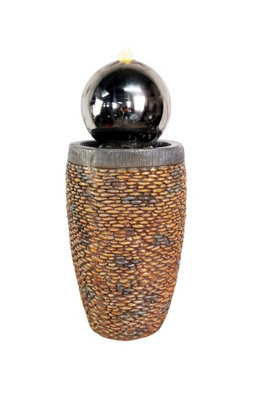 Sphere with Pebble Column Modern Metal Solar Water Feature