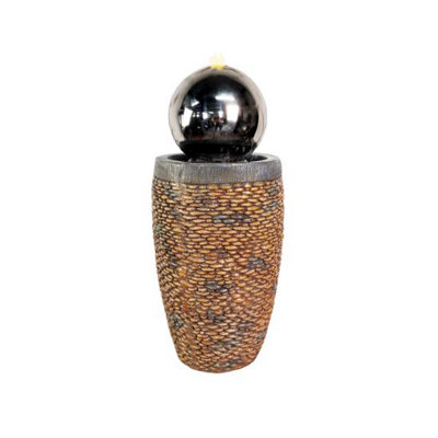 Sphere with Pebble Column Solar Powered Water Feature With Cover