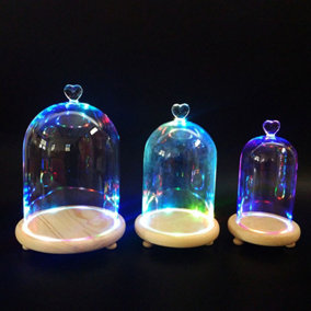 Spherical Immortal Glass Cover with Wood Base and Colorful Light 18CM