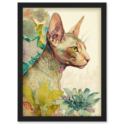 Sphynx Cat with Floral Tattoo in Flower Blooms Colourful Modern ...
