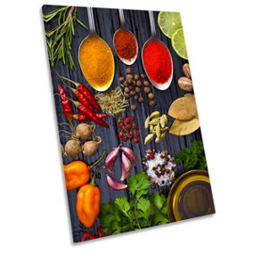 Spices Herbs Kitchen Framed CANVAS WALL ART Portrait Print (H)46cm x (W)30cm