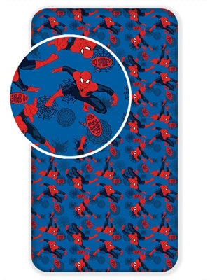 Spiderman Blue 100% Cotton Single Fitted Sheet | DIY at B&Q