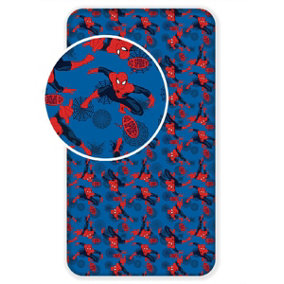 Spiderman Blue 100% Cotton Single Fitted Sheet