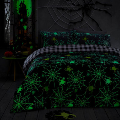 Spiders Glow in the Dark Spider Print Grey Duvet Cover Set