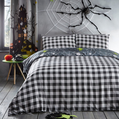 Spiders Glow in the Dark Spider Print Grey Duvet Cover Set