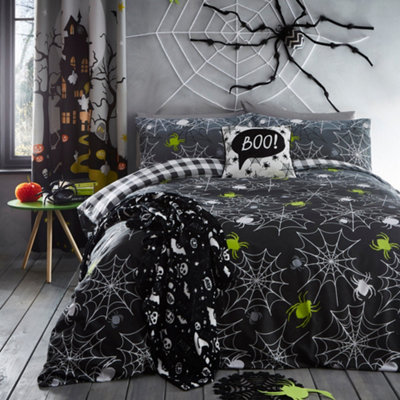 Spiders Glow in the Dark Spider Print Grey Duvet Cover Set