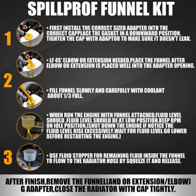 Spill Proof Radiator Coolant Filling Funnel Kit 15-pcs Cooling System ...