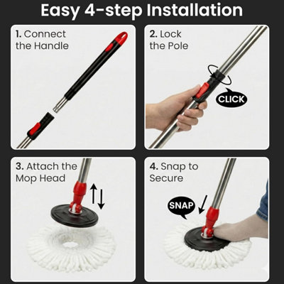 Spin Mop and Wringer Steel Bucket Set Rotating Head Floor Cleaning 1+2 ...