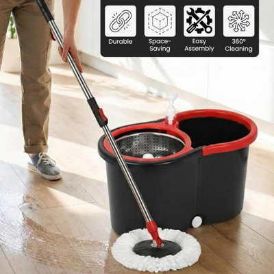 Spin Mop and Wringer Steel Bucket Set Rotating Head Floor Cleaning 1+2 ...