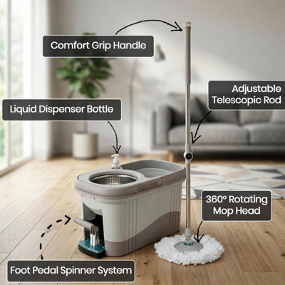 Spin Mop & Bucket Set with Foot Pedal Rotating Mop, Adjustable Handle ...
