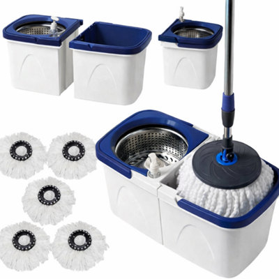 Spin Mop Set with 2 Stackable Buckets Portable 1+2 Microfiber Mop Heads ...