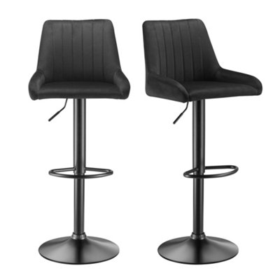 Spinningfield Bar Stools Set of 2, Velvet Black Kitchen Stools, Gas Lift Bar Stools with Adjustable Height, Black Footrest & Base