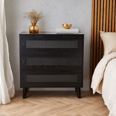 Spinningfield Black Rattan Chest of Drawers, 2 Drawers Clothes Dresser,  Bedroom Drawers w/ Cane Fronted Drawers,
