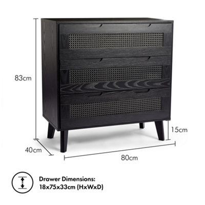 Spinningfield Black Rattan Chest of Drawers, 2 Drawers Clothes Dresser,  Bedroom Drawers w/ Cane Fronted Drawers,
