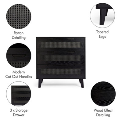 Spinningfield Black Rattan Chest of Drawers, 2 Drawers Clothes Dresser,  Bedroom Drawers w/ Cane Fronted Drawers,
