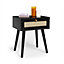 Spinningfield Black Side Table, 1 Storage Drawer End Table, Bedside Table & Nightstand, Art Deco Cane Front Sofa & Drinks Table